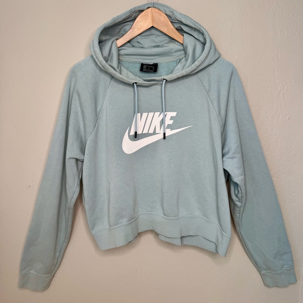 NIKE Essential Cropped Hoodie Pullover Ocean Blue Cotton Women’s XL CJ6327-363 - Picture 15 of 15
